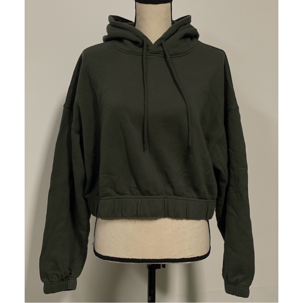 Forever 21 Cropped Terry Hoodie Olive Green Size 0X - Picture 2 of 9